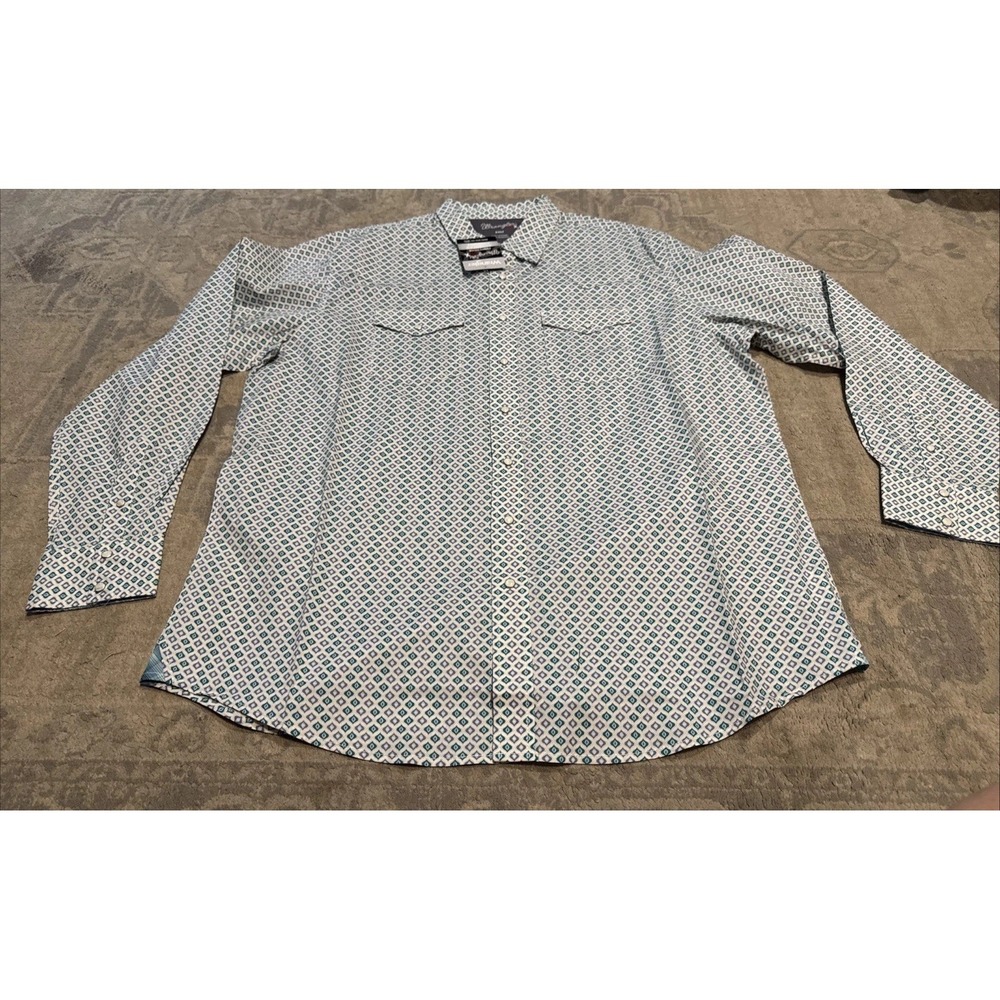 Wrangler Team Competition Pearl Snap Long Sleeve Green White Shirt Sz 2XT 2X-tal